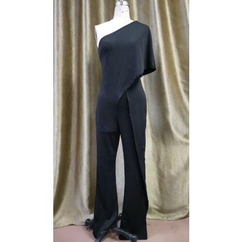 New Women Fashion One Shoulder Slash Neck Shawl Tank Tops High Waist Wide Leg Trouser Rompers Asymmetric Split Jumpsuits Pants