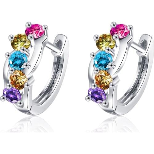 New Arrival Silver Color Rainbow Color Single Row Zircon Earrings for Women Wholesale Round Jewelry Birthday Gift