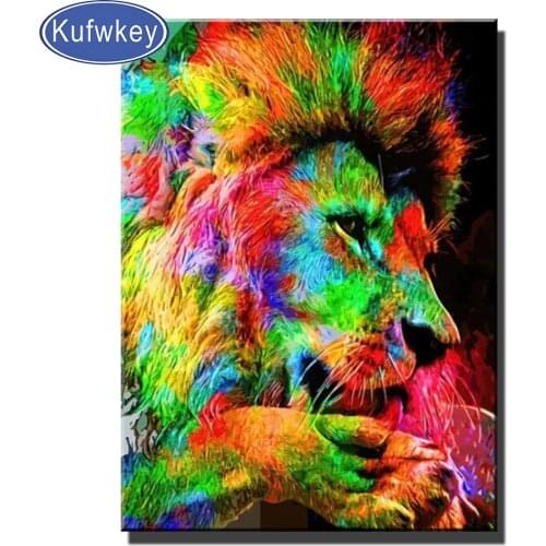 Full Square/Round Diamond Embroidery Colorful King Animal art, Lion Men Gift Diamond Painting Cross Stitch Home Decoration