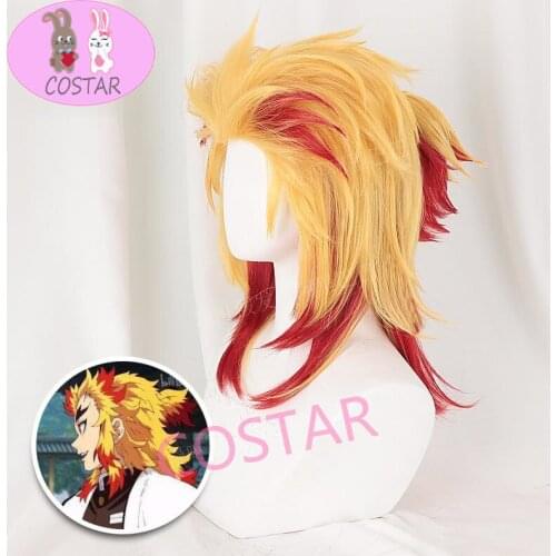 COSTA Hot Anime Demon Slayer Kimetsu No Yaiba Rengoku Kyoujurou Cosplay Wig Props Dressup Accessories