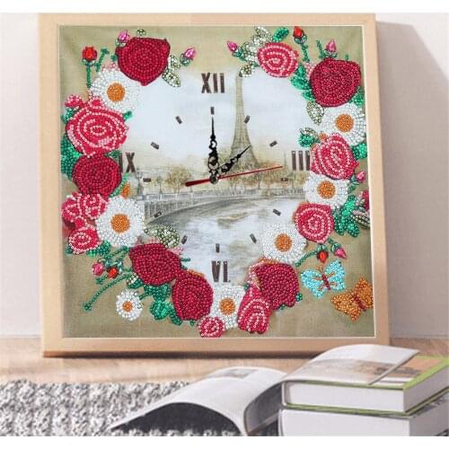Rose DIY 5D Special Shape Crystal Rhinestone Genuine Clock Watch Diamond Painting 30 x 30 cm