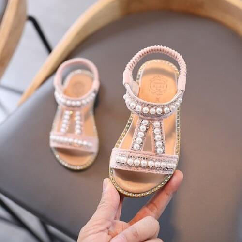 Girl Sandals Summer Fashion Kids Baby Girls Bling pearl Princess Single Sandals For Little Girls Shoes 1 2 3 4 5 6 Years Old