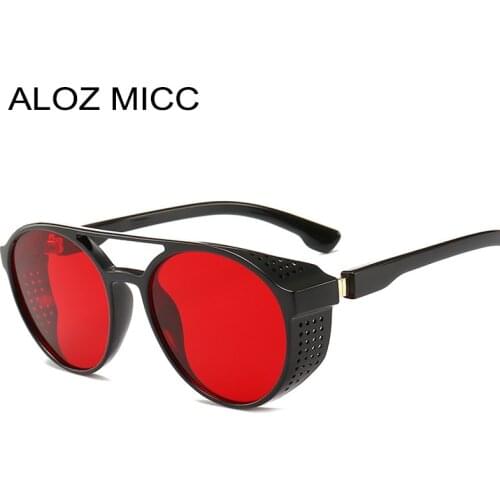 ALOZ MICC New Retro SteamPunk Sunglasses Women Brand Designer Side Mesh Round Punk sunglasses men Red Grey Lens UV400 Q393