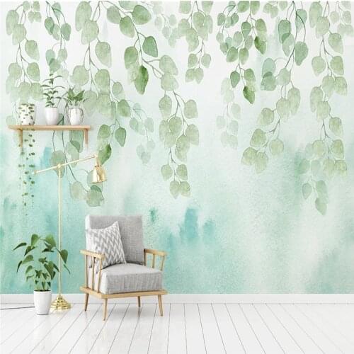 Modern Green Watercolor Leaf Mural Wallpaper 3D Nordic Style Living Room TV Bedroom Background Wall Decor Papel De Parede Sala