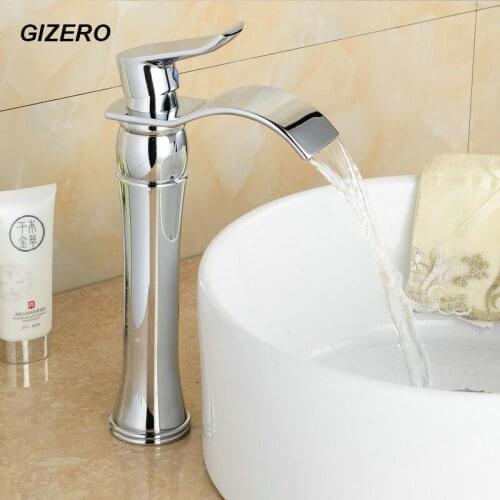 Contemporary Chrome Faucet Bathroom Waterfall Taps Basin Tall Mixer Faucets Hot Cold Bathroom Torneira Deck Mount ZR618