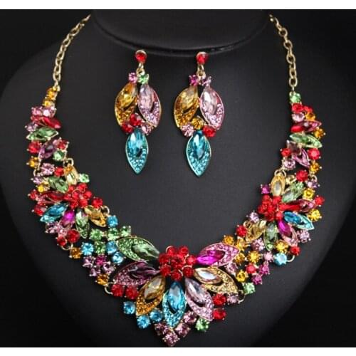 Floral Crystal Bridal Women Jewelry Sets For Wedding Rhinestones Tiaras Bride Crowns Necklace Earrings Set Hair Accessories