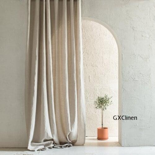 Multi-functional Hook Top Natural Linen Curtains Pleating Tape Curtain for Living Room Farmhouse Bedroom Curtain Panel