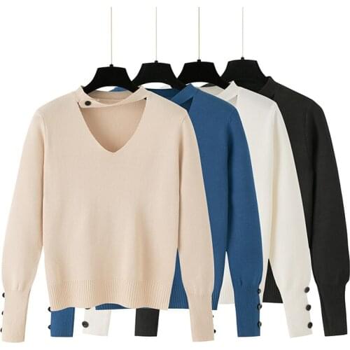 2021 Autumn Winter Sweater Knitted Pullover Women V-Neck Sweaters Female Loose Long Sleeve Top Sweater Button Sueters De Mujer