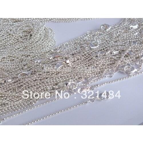 100piece/lot 16'' 18'' 20'' 22'' 24'' inch can pick silver plated 1.5mm ball bead chain with lobster clasp necklace chains bulk