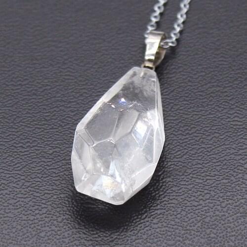 100-Unique 1 Pcs Silver Plated Irregular Shape Section Natural Rock Crystal Pendant Necklace Meditation Jewelry