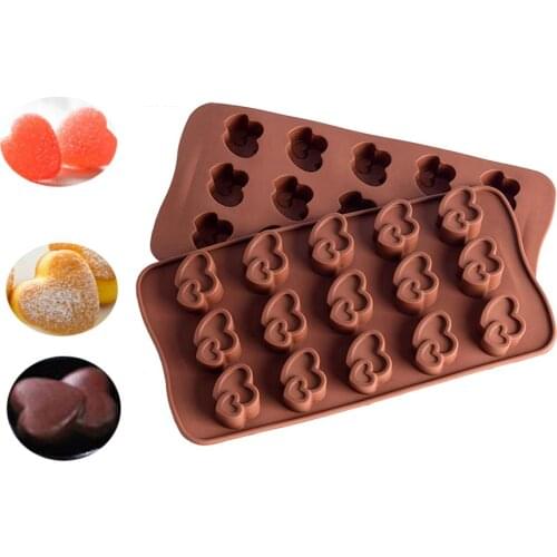 15 Holes DIY Fondant Cake Mold Double Heart Shape Ice Tray P-udding Baking Tool Block Bar Mold Ice Tray Cake DIY Molds Kitchen