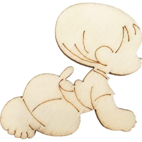 5PCS Wooden Baby Shaped Embellishments Unfinished Wooden Cutouts Ornaments for Crafts Projects Home Party Decorations