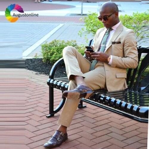 Beige Wedding Men Suits Business Prom Slim Fit 2 Pieces (Jacket+Pants) Groom Wear Tuxedos Bridegroom Suits Blazer