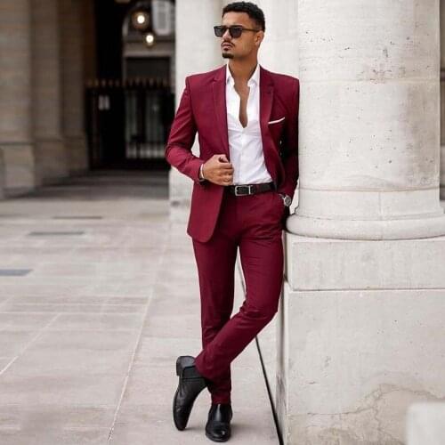 Cheap Burgundy Slim Fit Best Mens Wedding Tuxedos One Button Two Pieces Fashion Business Suits (Jacket+Pants)