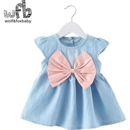 Retail 0-3 years sleeveless girl dress children summer round neck big bowknot