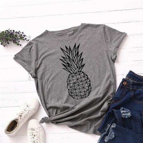 O-Neck Fashion Pineapple Print T Shirt Women Shirts 100% Cotton Short Sleeve Summer Plus Size T-Shirt Tops Casual Tshirt