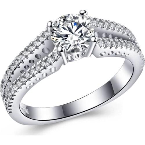 Hainon Fashion Silver Color Eternity Rings Gift Hot Sale New Jewelry Princess AAA Cubic Zircon Promise Wedding Bands for Women