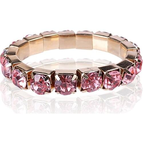 Sweet Atmosphere Expandable Style Bracelet Fashionable Metal Clasp Set With Pink Crystal Glass Elastic Bracelet Jewelry