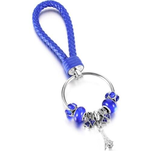 KEORMA Fashion Charms Beads Key Chain Exquisite Eiffel Tower Pendant Deep Blue Beads Key Chain for Women&Men Delicate Accessory