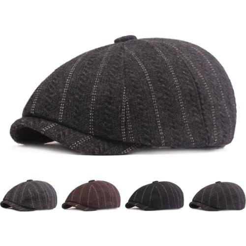 Mens Newsboy Cap Octagonal Cap Woman Cap Autumn Male Tweed Octagonal Cap British Style Brand Vintage Flat Cap Beret