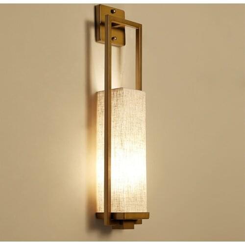 Chinese fabric lantern wall lamps living room lamp bedroom long lamp bronze classic hotel room corridor sconces lights fixtures