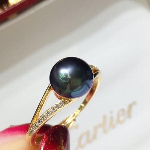 Wholesale Black Color Real Freshwater 7-8MM Size Pearl Ring Adjustable Finger Ring Free Size Ring Jewelry Nice Gift 10pcs/lot