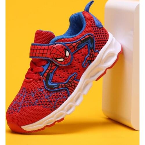 Childrens 2021 Disney New Cartoon Boys Spiderman Shoes Child Luminous Sneakers Mesh footwear Breathable Womens sports shoes