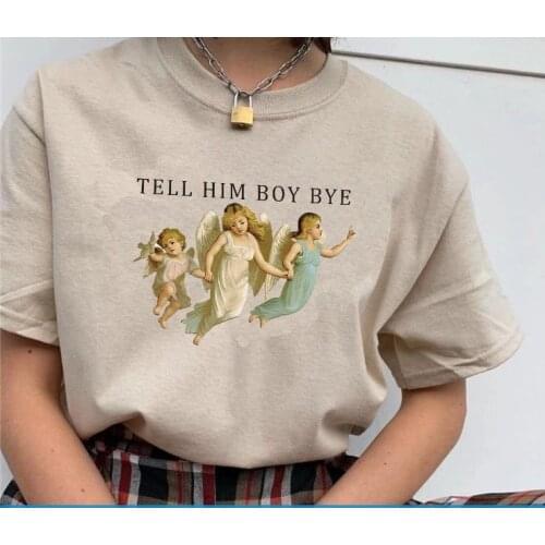 Kuakuayu HJN Tell Him Boy Bye Kiss Painting Women Tumblr Fashion Cute T-Shirt Summer Casual Short Sleeves Printed Tee