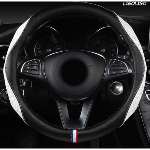 LIGOLIGO Leather Car Steering Wheel Cover Dodges Viper Caliber Journey Ram 1500 Challenger Charger Nitro Durango