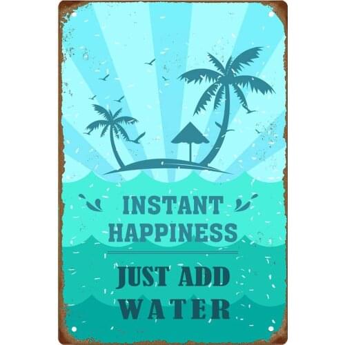MUATOO "Instant Happness Just Add Water Vintage Metal Tin Sign Retro Tropical Plaque Poster for Wall Decor 8x12 Inch