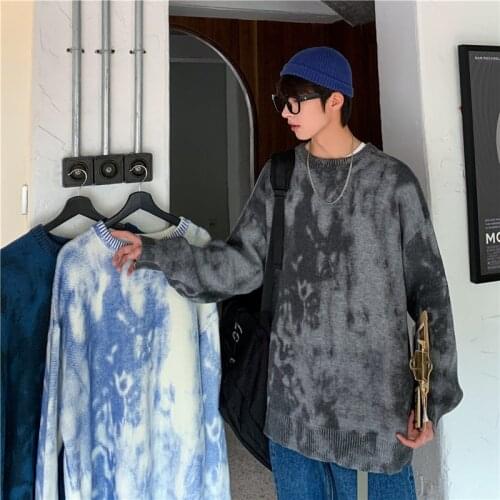 Men Winter SweaterKnitted Vintage Print Pullovers Long Tie Dye Jumper Loose Knitted Print Sweaters AutumnGradient Streetwear 5XL