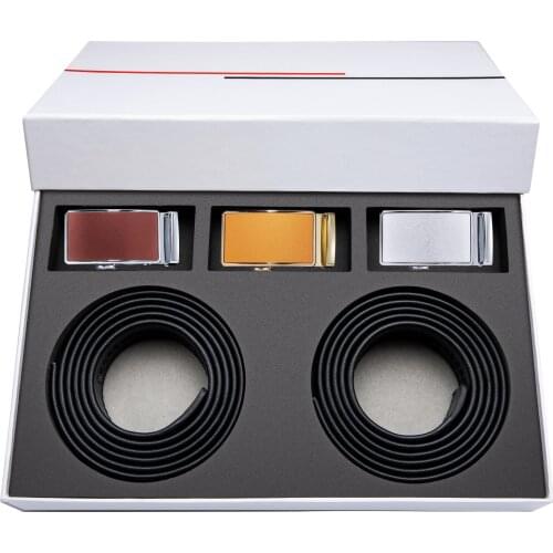 Men Belt Set Gift Cowskin Genuine Leather Belt Black Alloy Automatic Buckles Waist Accessories Strap Adjustable Barry.Wang