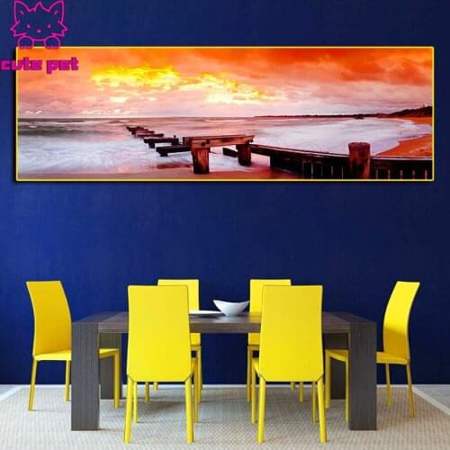 5D DIY Diamond Painting set Sunset sea view wooden bridge cross stitch full square/round diamond embroidery mosaic puzzle large