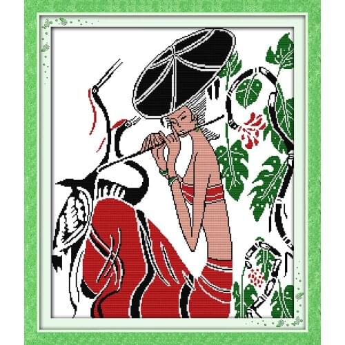 The tune lingered cross stitch kit cartoon beauty Aida count 18ct 14ct 11ct printed embroidery DIY handmade needlework decor