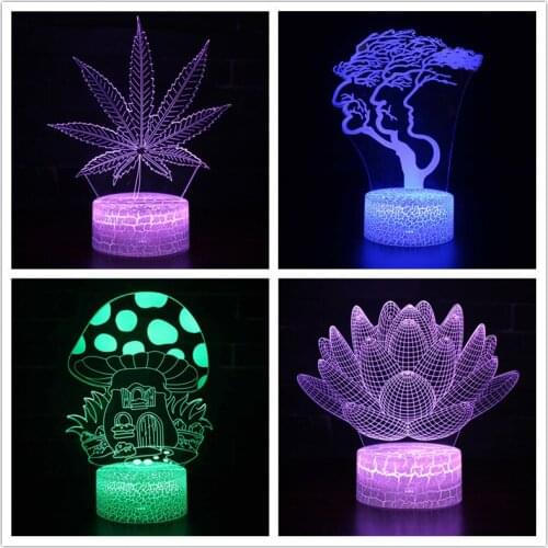 Leaves Mushroom Lotus Tree 3D Night Light Touch RC 7 Color LED Table Lamp USB Powered Home Decor Kids Birthday Gifts