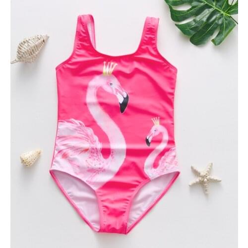 2021 New Flamingo Girls Swimsuit One Piece Rose Princess Flamingo Swimwear For Girls 3-10years Bathing Suit Beachwear