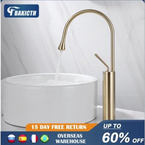 New Basin Faucet Single Lever 360 Rotation Spout Moder Brass Mixer Tap For Kitchen Or Bathroom Basin Water Sink Mixer gold brush