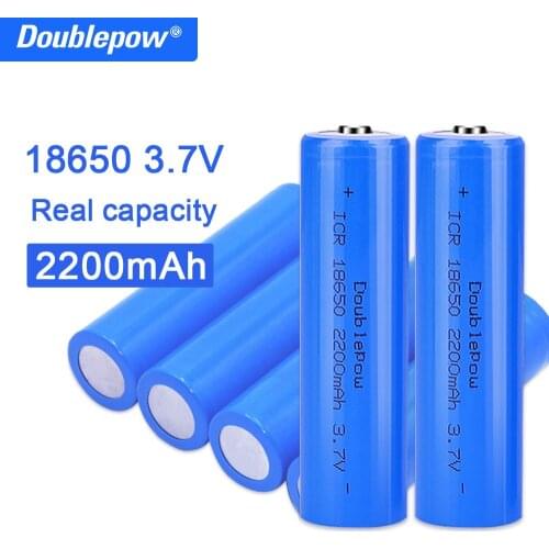 True capacity 100% new original Doublepow 18650 battery 3.7v 2200mah 18650 rechargeable lithium battery for flashlight batteries