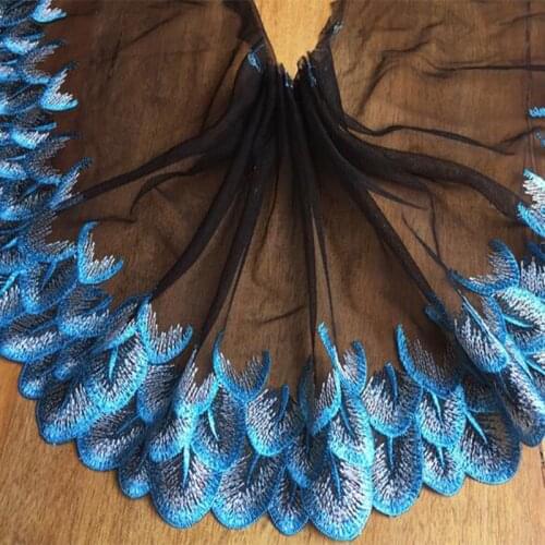 Hot Cotton Embroidered black yellow flower lace fabric dubai sewing DIY trim tulle applique Ribbon collar dress guipure decor