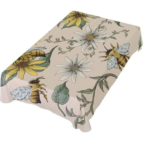 Bee and White Daisy Rectangle Tablecloth Home Decor