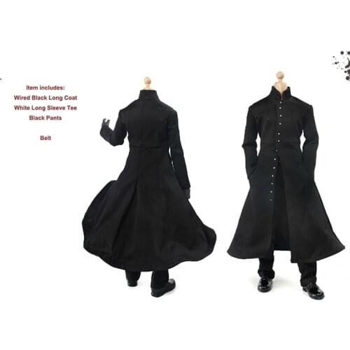 1/6 Black Cloak Coat Pants Belt Model for 12''Male Bodies