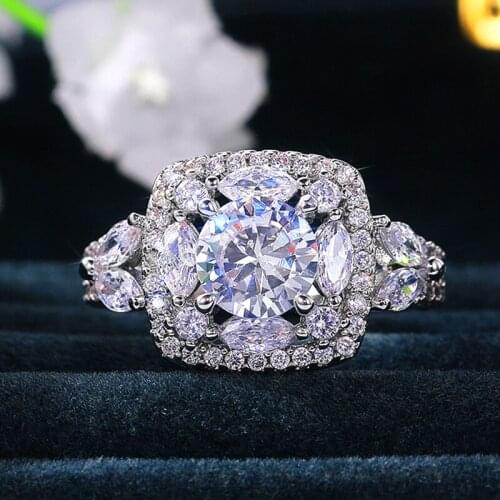 Luxury Female White Zircon Stone Ring Promise Silver Color Thin Engagement Ring Charm Crystal Square Wedding Rings For Women
