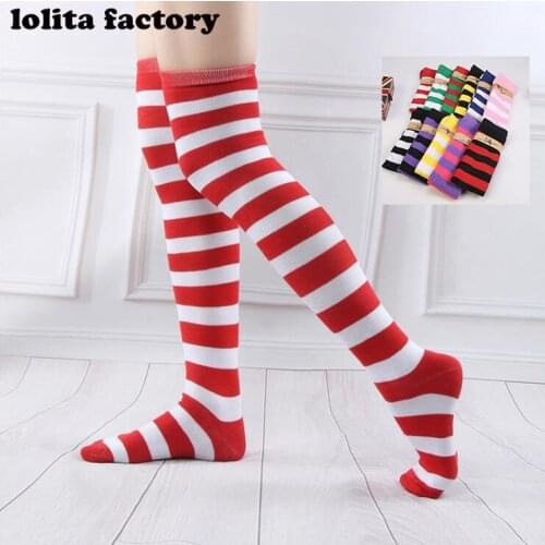 CHRISTMAS STOCKINGS Women Girls Lolita Cotton Long Striped Thigh High Stocking Anime strip zebra Cosplay Over Knee Socks