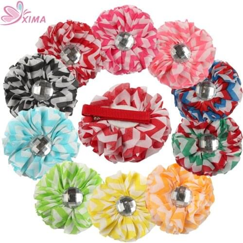 XIMA 1PC High Quality 2.5''Chiffon Flower With Clear Stone Lace Chiffon Flowers Hairpins for Girls Hair Accessory