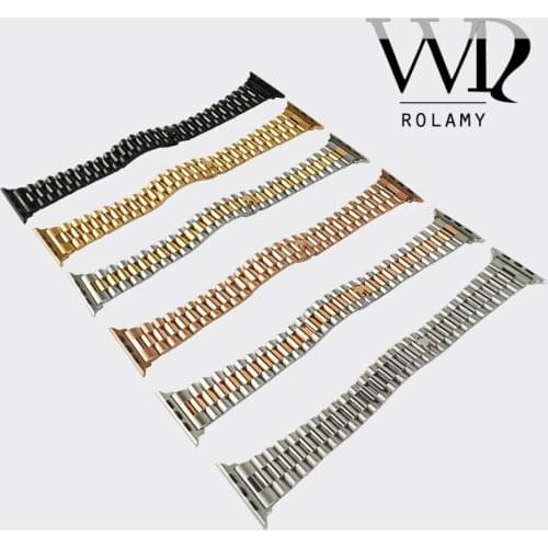 Rolamy 38 40 42 44mm Solid Stainless Steel Replacement Wrist Bracelet Oyster Watch Band With Adapter For Iwatch Apple Watch