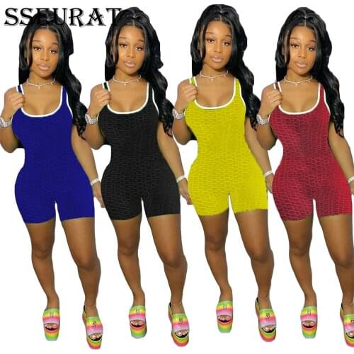 SSEURAT Women Sleeveless Bodycon Tank Bodysuit Fashion Streetwear One Piece Overall Romper Playsuit 2021