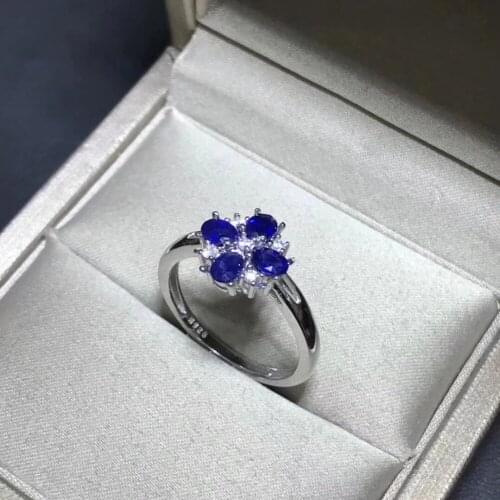 Weding Ring Flower Style Natural real sapphire ring 925 sterling silver Fine handworked jewelry Finger rings