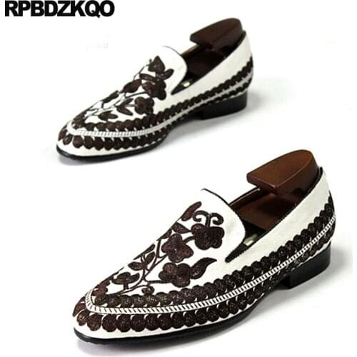 Breathable Flower Boys Big Size Casual Luxury Shoes Party Embroidery High Quality Loafers Canvas Mens Floral Embroided Slip On