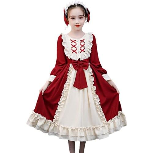 Vintage Girls Dress Girls Party Elegant Wear Girls Princess Dress Long Sleeve Ruffled Kids Vestidos Clothes Girls sweet dress
