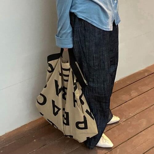 Youda Womens Winter 2021 Korean Canvas New Color-blocking Letters Handbag Big Lazy Casual Female Bag Ladies Shopping Bags